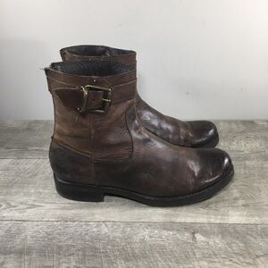 Women's Frye Veronica Strap Short Zip Brown Leather Moto Booties Boots Size 10